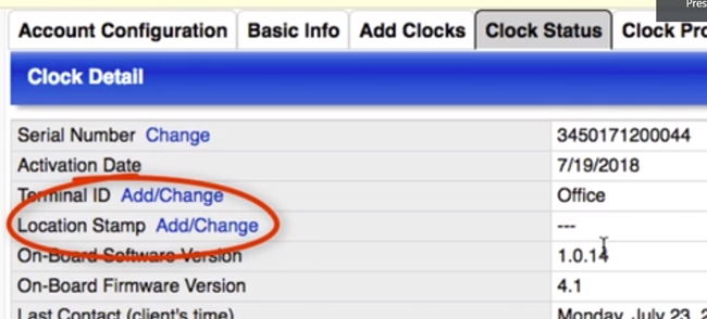 location stamp on clock status